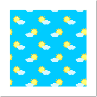 Sun and Clouds Pattern 2 in Blue Posters and Art